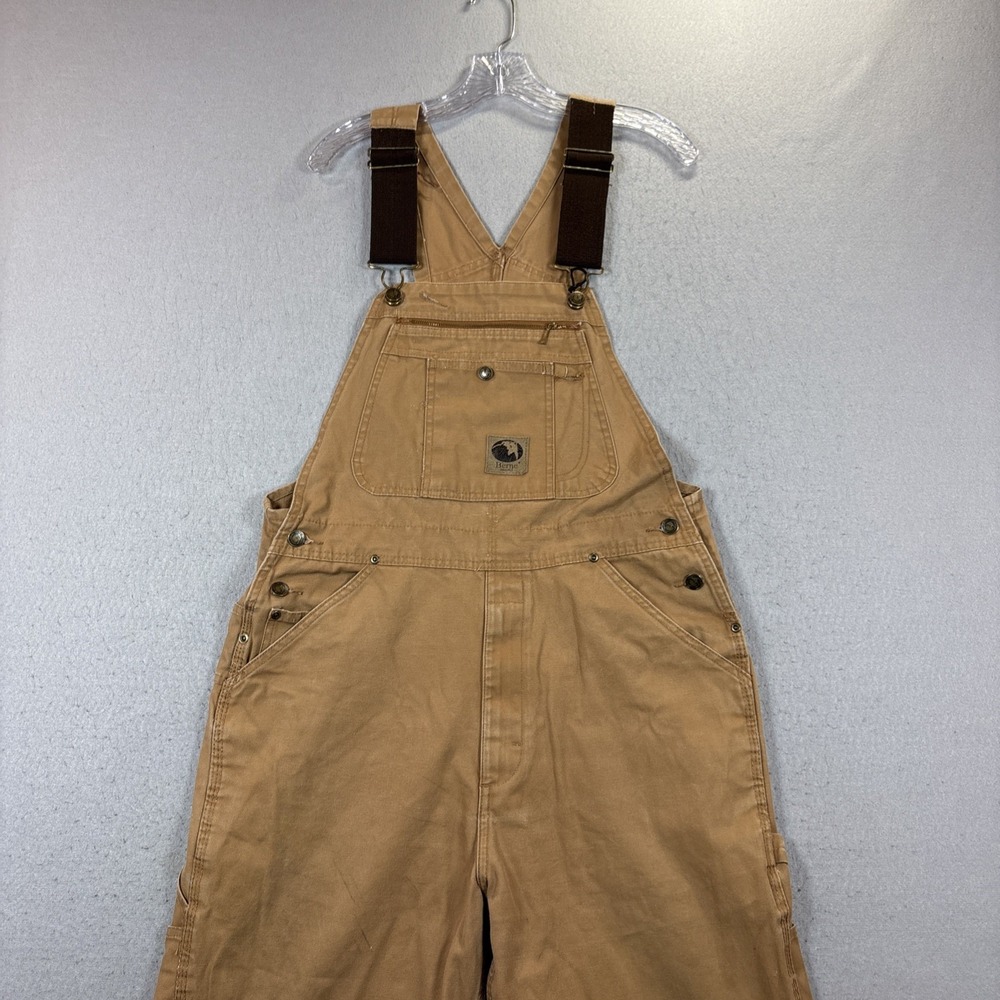 BERNE Overalls Mens 38x32 Tan Unlined Duck Bibs Canvas Workwear Outdoor Used VTG